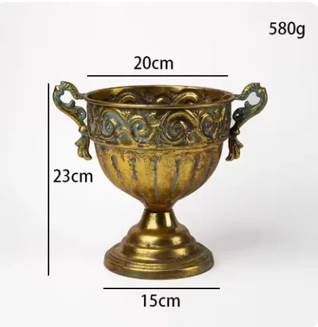 European Retro Iron Goblet Vase Decoration Home Livingroom Flower Arrangement Figurines Crafts Hotel Metal Flowerpot Ornaments
