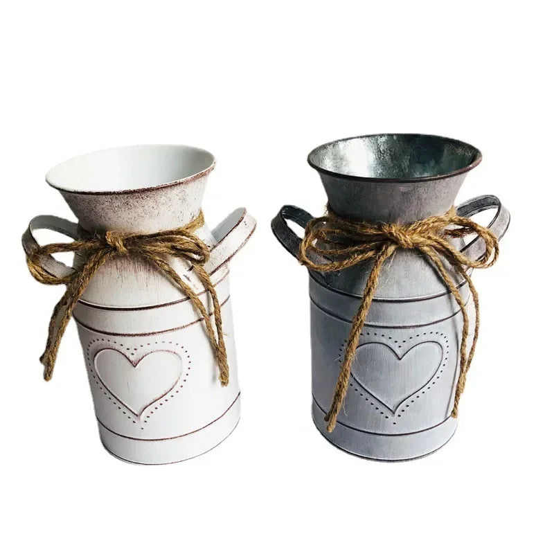 Trendy Design Flower Vase Rustic Farmhouse Vase Metal Galvanized Milk Can Tin French Country Vase Bucket for Home Decor