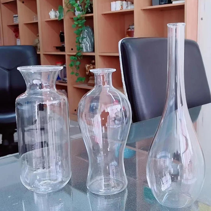Japan Style Transparent Glass Vase Zen Flower Arrangement Dry Flower Small Mouth Flower Vase for Wedding Home Room Decoration