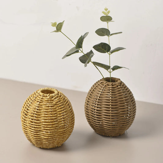 Decorative Imitation Rattan Vase Woven Decorative Table Vase for Dried Flower Home and Office Durability and Waterproof Decors