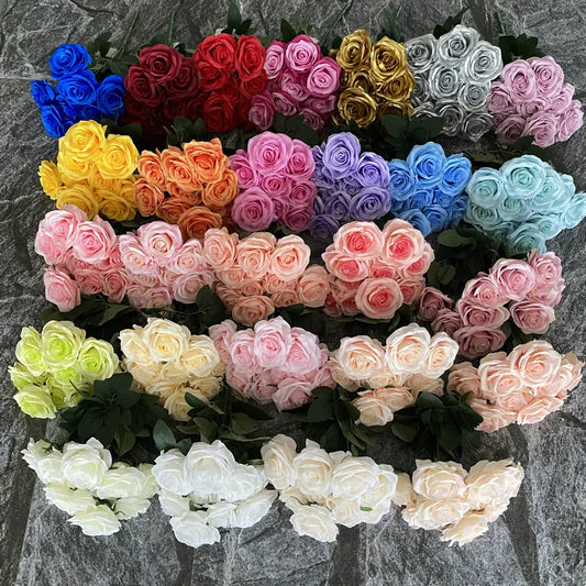 D9cm 9 Heads rose bouquet artificial Silk flowers DIY Wedding Floral home decoration photography props rose purple black rose