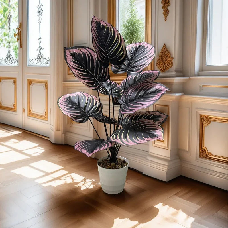 1PC Artificial Plant Violet Gradient Red Grain Leaves Simulation Dark Green Plant Bonsai Hotel Living Room Floor Decoration