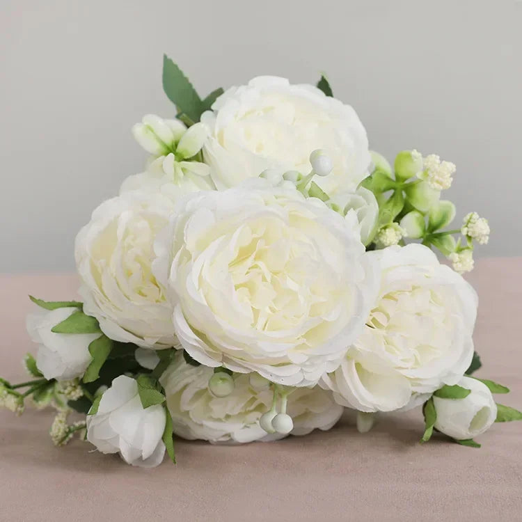 30cm Rose Pink Silk Peony Artificial Flowers Bouquet 5 Big Head an Bud Cheap Fake Flowers for Home Wedding Decoration indoo