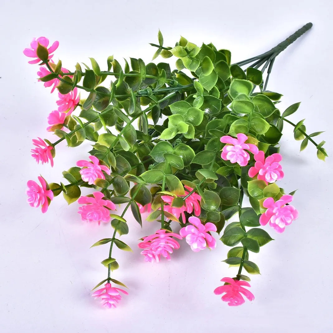 1pcs/lot Artificial Flowers 7-Pronged, 35 Mesh Eucalyptus Plastic Fake Flower Greenery Shrubs Plants Wedding Party Decoration