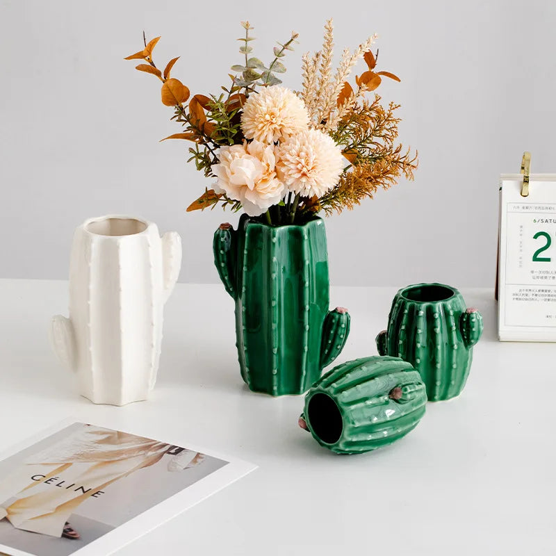 European style creative ceramic cactus vase decoration, dried flowers, hydroponic flowers, living room, pen holder, TV cabinet,