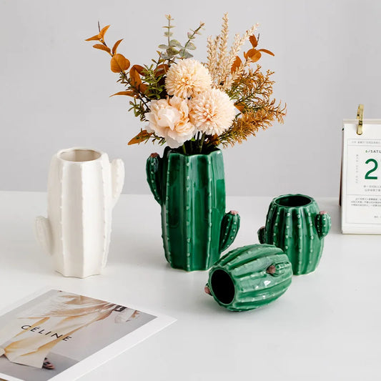 European style creative ceramic cactus vase decoration, dried flowers, hydroponic flowers, living room, pen holder, TV cabinet,