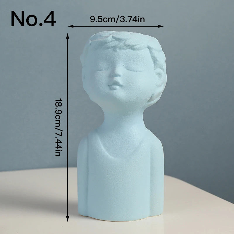 Cute Boy Girl Vase Ceramic Hydroponic Vase Dried Flower Decoration Flower Arrangement Desktop Ornament Home Office Decor