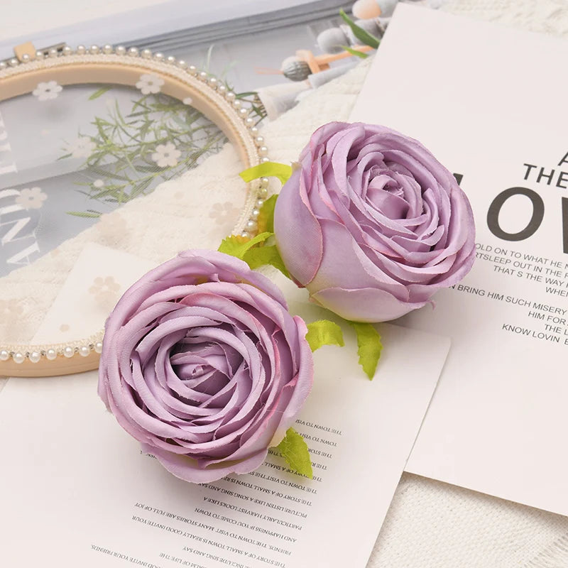 100pcs/7cm White Lily Artificial Silk Flower Heads DIY Wedding Decoration Party Wreath Scrapbooking Craft Fake Flowers
