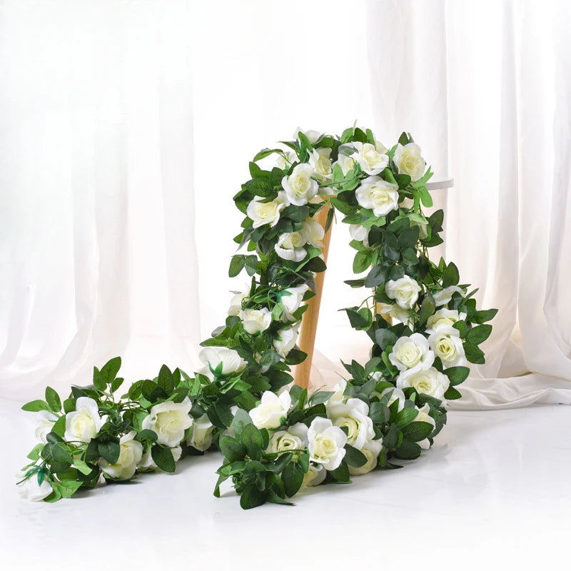 Artificial Rose Vine 16 Head Flowers Length 220cm False Green Plant Flower Vine Family Wedding Party Arch Decoration Flower Vine