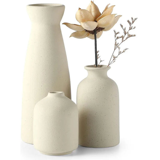 Ceramic Vase Set Ornaments Home Living Room Flower Arrangement Modern Flower Set Three-piece White Vase Decorative Ornaments