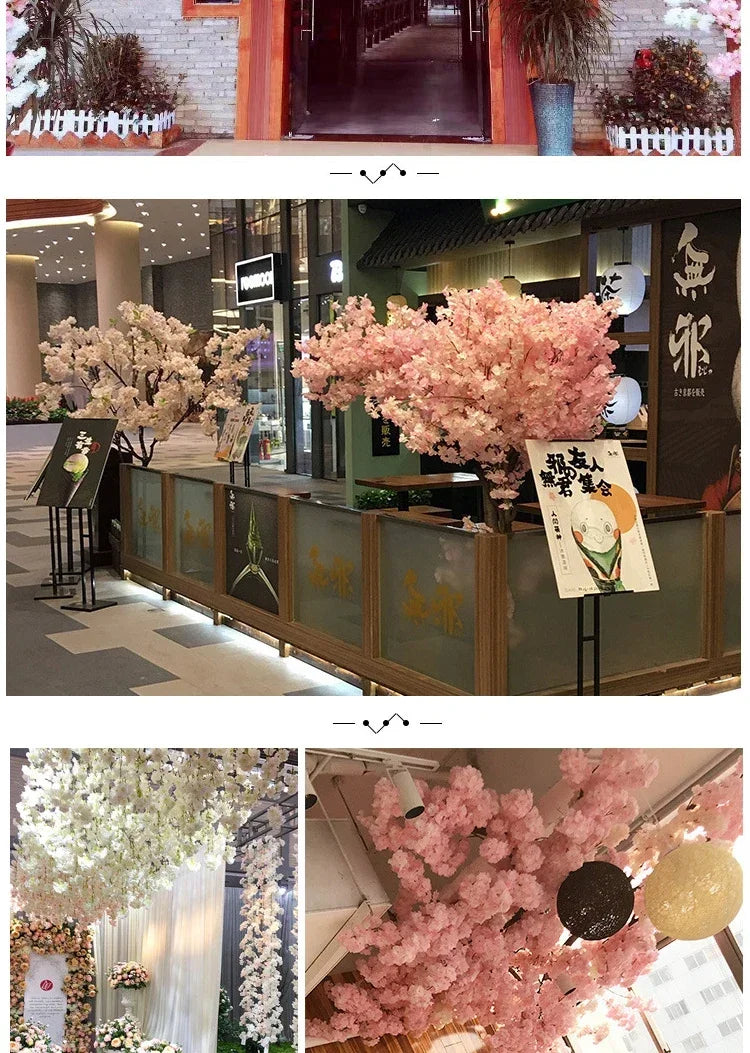 Artificial Cherry Blossom Pink White Cherry Tree Silk Flower Spring Cherry DIY Bonsai Arch Wedding Props Home Decoration
