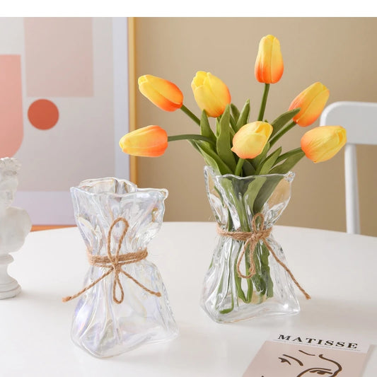 Transparency Glass Vase Irregularly Folded Road Clear Handicraft Ornaments Hydroponic Art Flower Vases Terrarium