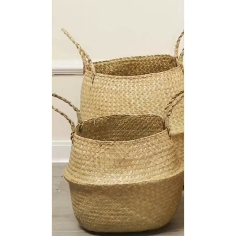 Foldable Wicker Basket Handmade Rattan Flower Pot Seagrass Planter Box Decorative Storage Organizer Home Decor Use Dropshipping