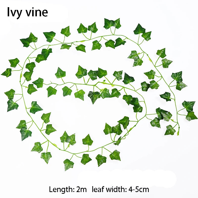 2M Artificial Liana Fake Ivy Leaves Garland Plants Vine Foliage for Wall Creeper Green Ivy Wreath Wedding Party Home Decorations