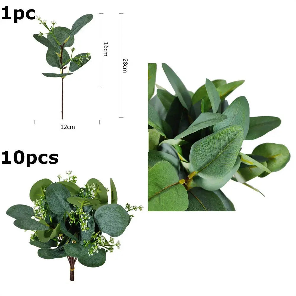 1/10PCS Artificial Plant Eucalyptus Leaves Greenery Stems With Flower Fake Plants Gift Home Decor Wedding Party Wedding Ornament