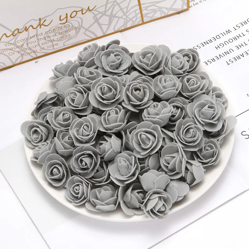 100pcs PE Foam Fake Teedy Bear Roee Head Artificial Flowers Cheap Wedding Home Decoration for Scrapbooking Gift Box Diy Wreath
