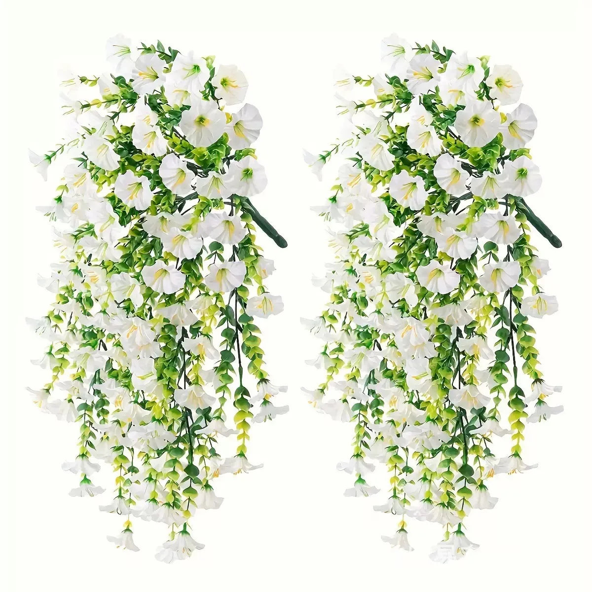 2pcs Artificial Flowers Fake Morning Glory Flowers Eucalyptus Leaves Hanging Flowers For Outdoor Party Wedding Garden Decoration