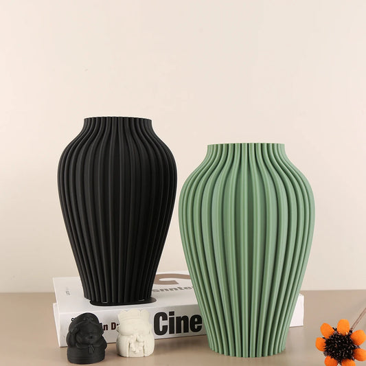 1 Piece of Vertical - striped Art Vase, Multi - color (Black/Green/White/Gray, etc.) Options, Fits Dried/Faux Flowers, Smooth Li