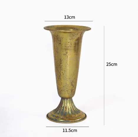European Golden Retro Iron Vase Flower Arrangement Vessel Decoration Home Room Ornaments Wedding Banquet Table Accessories Items