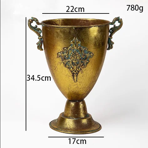 European Golden Retro Iron Vase Flower Arrangement Vessel Decoration Home Room Ornaments Wedding Banquet Table Accessories Items