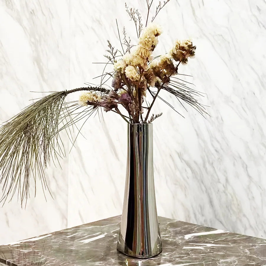 Stainless Steel Silver Metal Small Vase - Simple, Light Luxury Dry Flowers/Simulated Flowers Modern Home Decoration Ornament