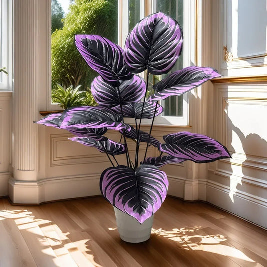 1PC Artificial Plant Violet Gradient Red Grain Leaves Simulation Dark Green Plant Bonsai Hotel Living Room Floor Decoration