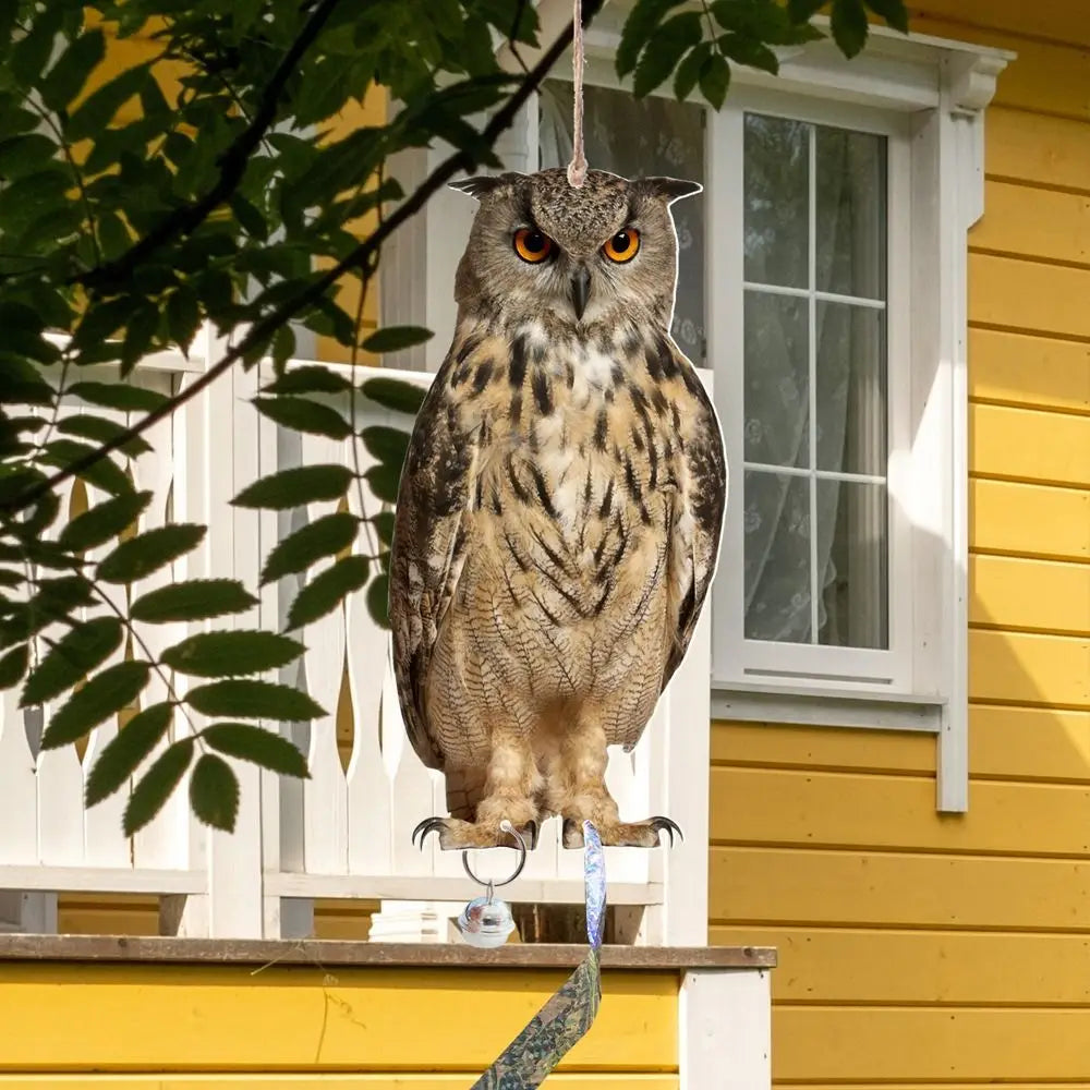 Waterproof Bird Repel Owl Scarecrow Hanging With Bells Fake Bird Scare Device Rectangle Bird Repeller Garden Decoration