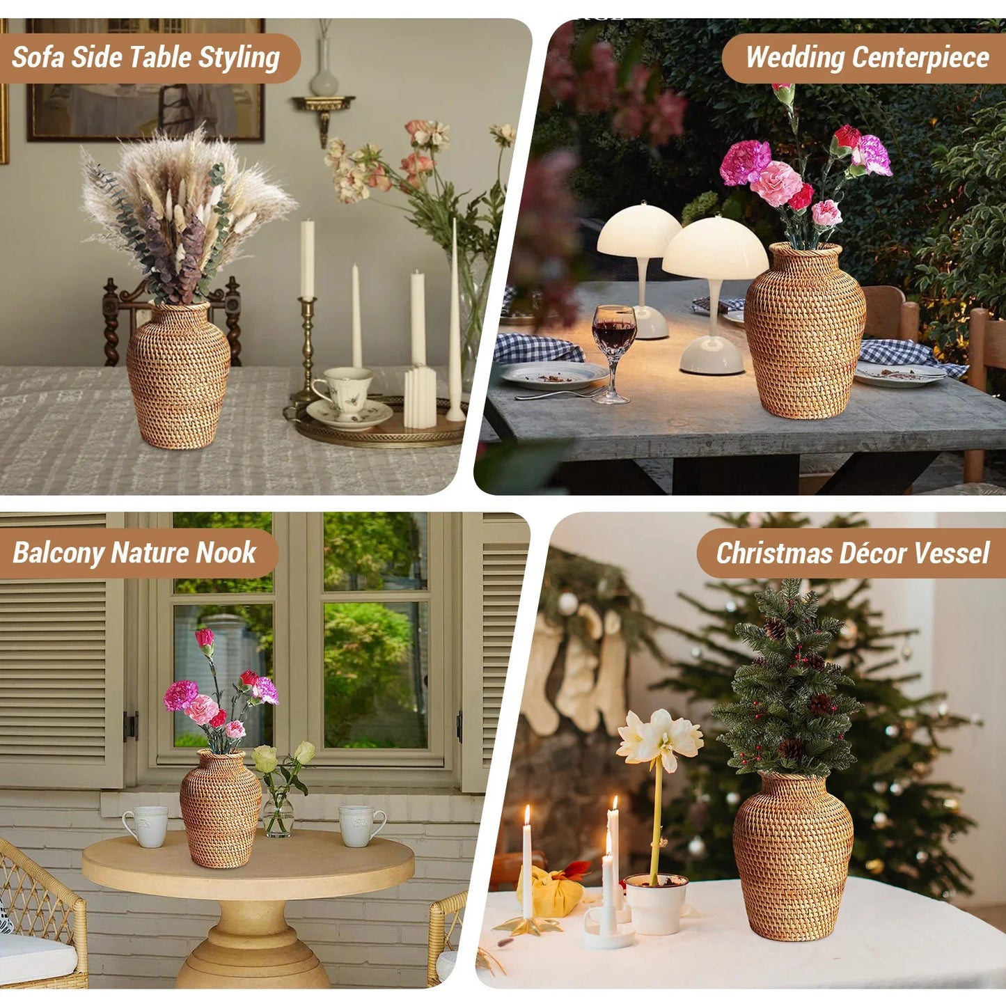Rattan Woven Flower Vase Rustic Flower Arrangement Containers Large Floor Vase Decorative Imitation Wicker Floor Vase Tall