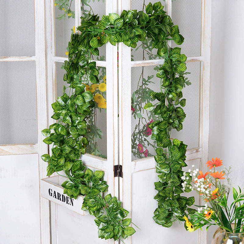 2.1M Artificial Green Ivy Leaf  Vine Hanging Crawling DIY Fake Flowers Plants for Garden Wedding Party  Home Decors