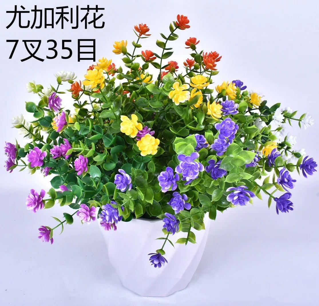 1pcs/lot Artificial Flowers 7-Pronged, 35 Mesh Eucalyptus Plastic Fake Flower Greenery Shrubs Plants Wedding Party Decoration
