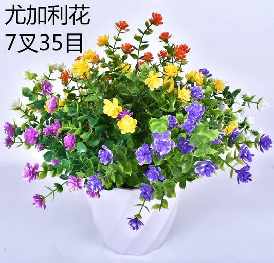 1pcs/lot Artificial Flowers 7-Pronged, 35 Mesh Eucalyptus Plastic Fake Flower Greenery Shrubs Plants Wedding Party Decoration