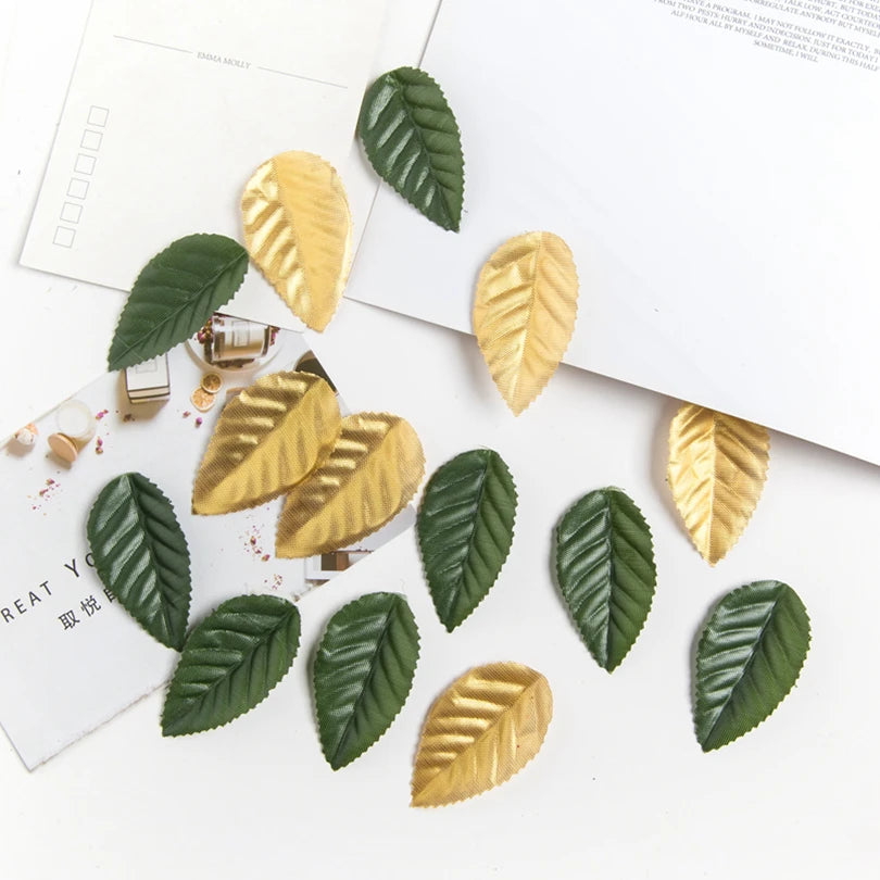 200Pcs Silk Roses Green Leaf Wedding Scrapbooking Home Decoration Diy Handmade Flowers Arrangement Accessories Artificial Plants