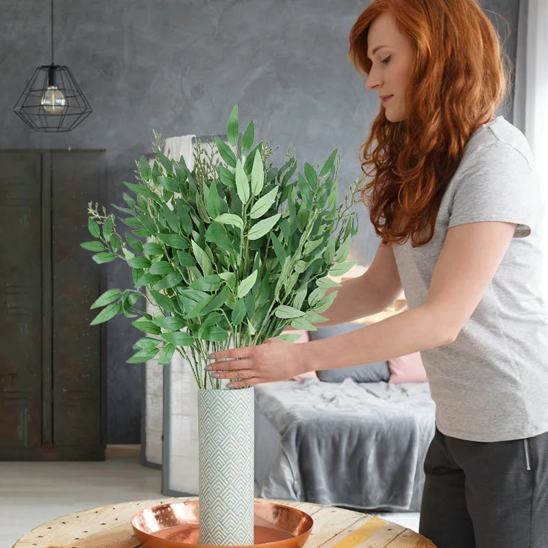 Artificial Willow Bouquet Silk Green Leaves Plant Flower for Wedding Arch Home Vase Garden Decoration Christmas Party DIY Wreath