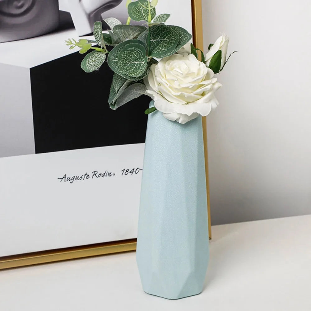 Plastic Flower Vase Fashion Nordic Style Imitation Ceramic Flower Arrangement Diamond Design Modern Flower Pot Living Room