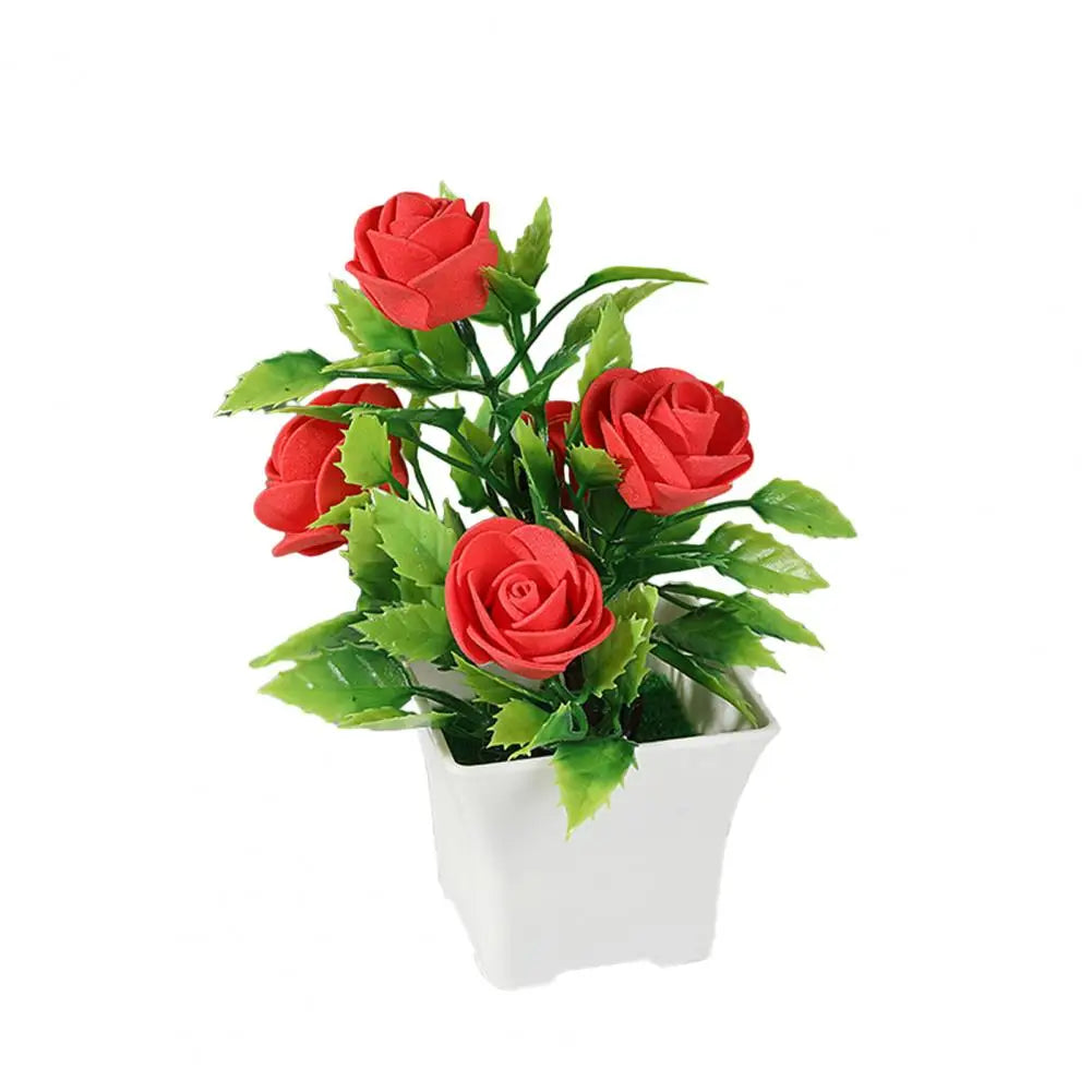 Simulated Potted Plant Vibrant Artificial Rose Bonsai Fake Plant Home Decor Realistic Simulated Flowers for Room Ornament