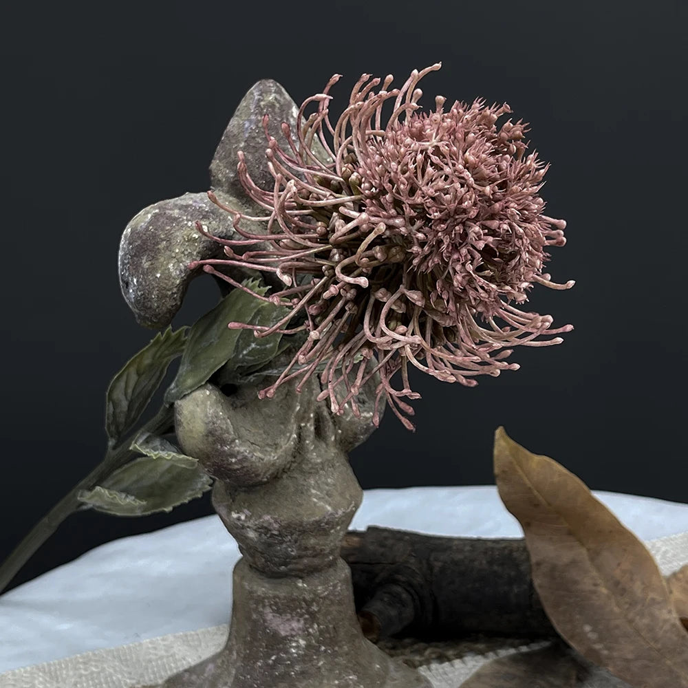 SunMade Flocked Ball Leucospermum Plastic Artificial Flowers Wedding Decoration Flores Artificales Fall Decor Fleur Artificielle