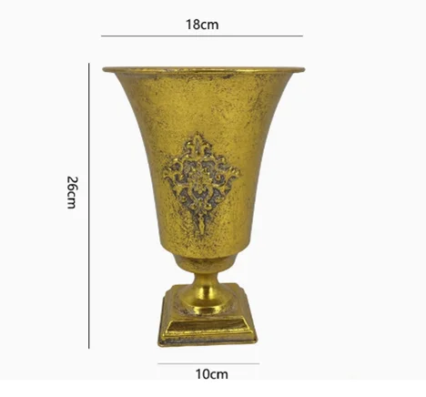 European Golden Retro Iron Vase Flower Arrangement Vessel Decoration Home Room Ornaments Wedding Banquet Table Accessories Items