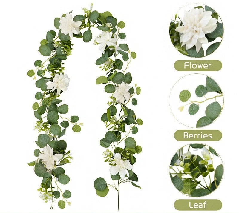 1.8m Artificial Flowers Eucalyptus Garland Greenery Fake Hanging Vines for Weddings Home Garden Outdoor Garden Arch Wall Decor