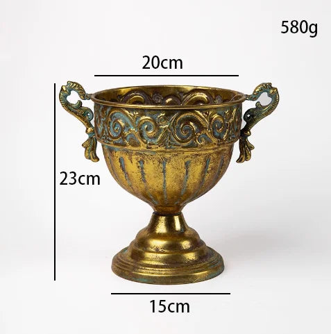 European Golden Retro Iron Vase Flower Arrangement Vessel Decoration Home Room Ornaments Wedding Banquet Table Accessories Items