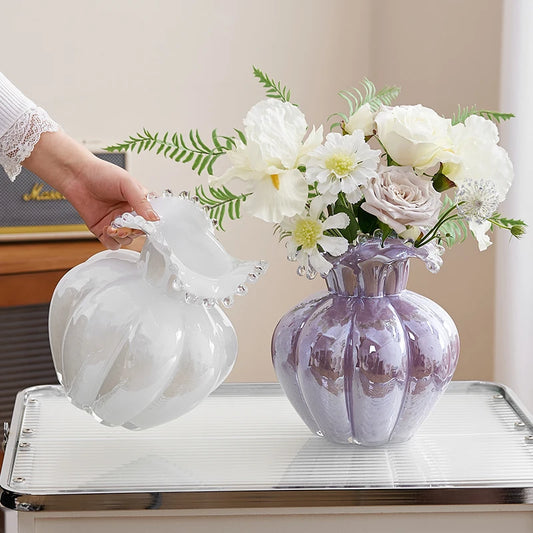 Glass Vase Purple Wave Floral Arrangement Accessories Hydroponics Terrarium Flower Vase Home Decoration Accessories