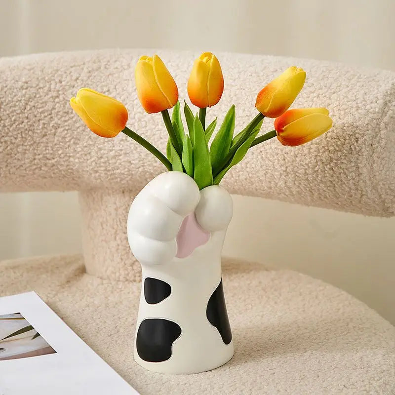 Cute Cat Hand Vase Ornament Ins Dry Flower Simulation Flower Living Room Foyer Decoration Dining Flower Arrangement Ceramicpot