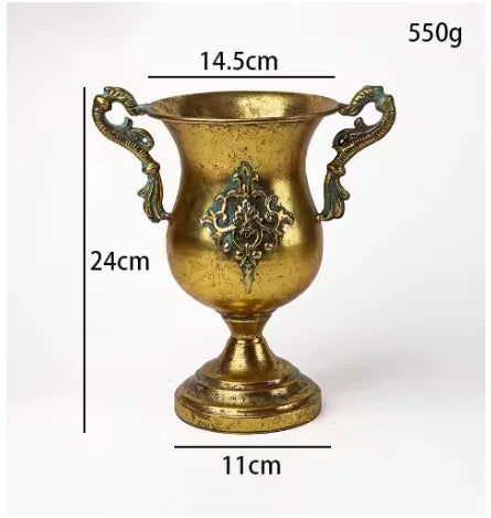 European Retro Iron Goblet Vase Decoration Home Livingroom Flower Arrangement Figurines Crafts Hotel Metal Flowerpot Ornaments