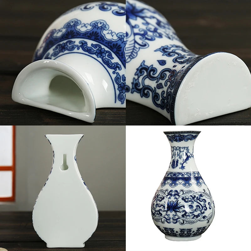 Mini Ceramic Vase Antique Blue And White Porcelain Flower Arrangement Home Living Room Classical Art Decoration Wall Hanging