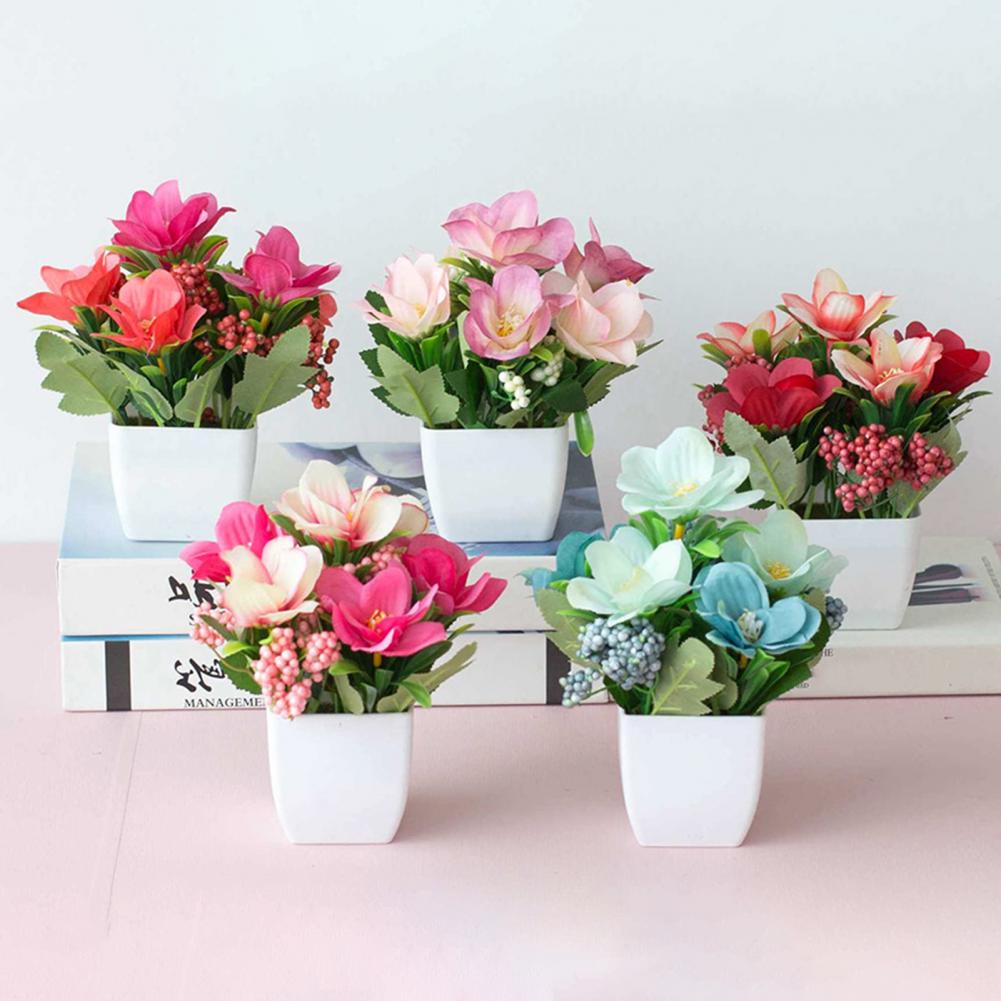 Multi-color Rose Flower Artificial Potted Plant Artificial Bonsai Potted Fake Flower Home Garden Office Table Room Decoration