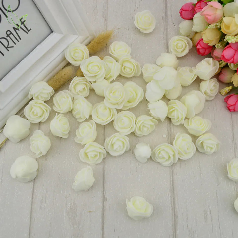 100pcs PE Foam Fake Teedy Bear Roee Head Artificial Flowers Cheap Wedding Home Decoration for Scrapbooking Gift Box Diy Wreath