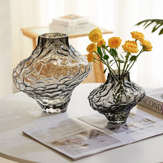Creative Nordic Light Luxury Wind Glass Vase for Small Audience, High Grade Transparent Aquatic Flower Arrangement Decoration