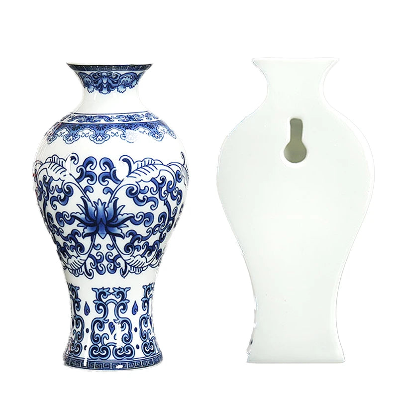Mini Ceramic Vase Antique Blue And White Porcelain Flower Arrangement Home Living Room Classical Art Decoration Wall Hanging