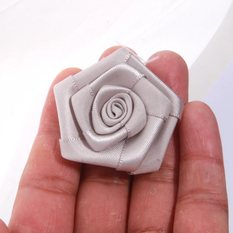 10Pcs 1.5" Handmade Organza Satin Fabric Artificial Rose Flower For Wedding Dress Brooch Decor Headwear Accessories Boutique