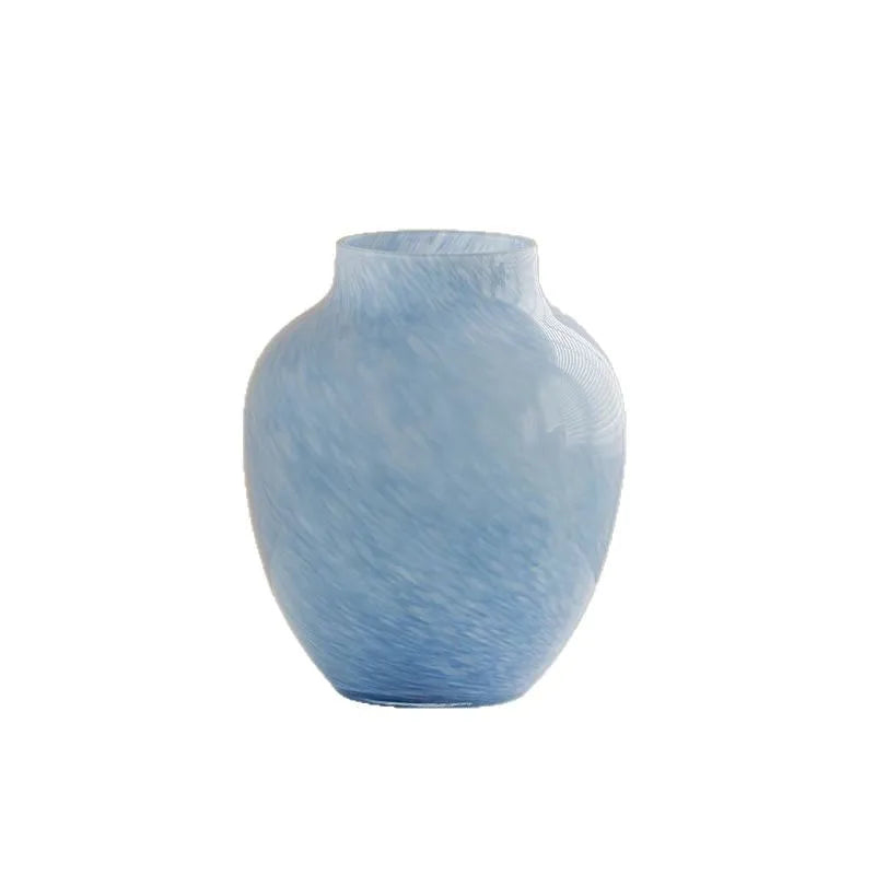 Modern Minimalist Cloudy Blue Glazed Glass Vase - Elegant Floral Centerpiece for Living Room & Entryway | Durable Decor, Perfect