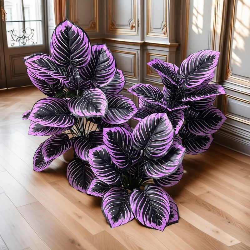 1PC Artificial Plant Violet Gradient Red Grain Leaves Simulation Dark Green Plant Bonsai Hotel Living Room Floor Decoration